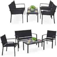 Zestaw stalowy z textilene sofa, 2 fotele i stolik kawowy - czarny