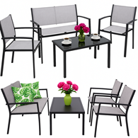 Zestaw stalowy z textilene sofa, 2 fotele i stolik kawowy - szary