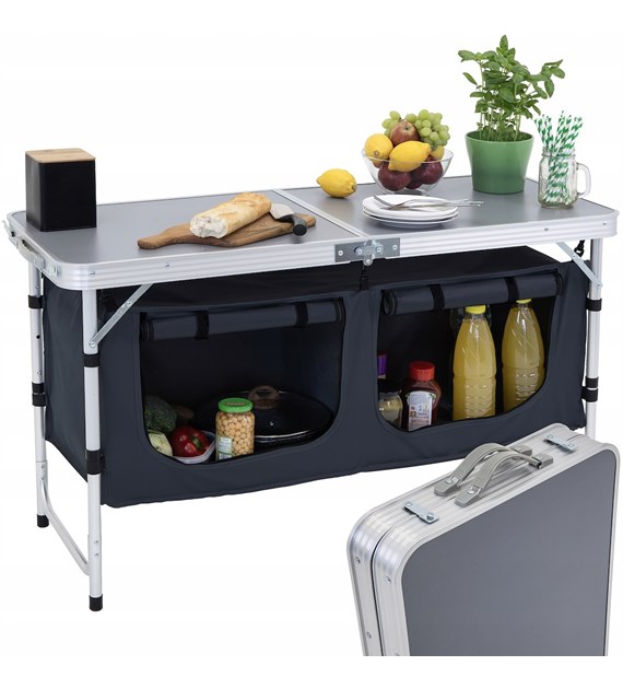 Stół campingowy z szafką 120x47x54/62/70cm/h