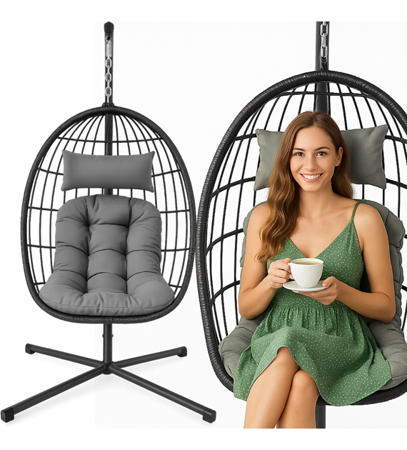 Fotel podwieszany na stalowym stelażu, składany