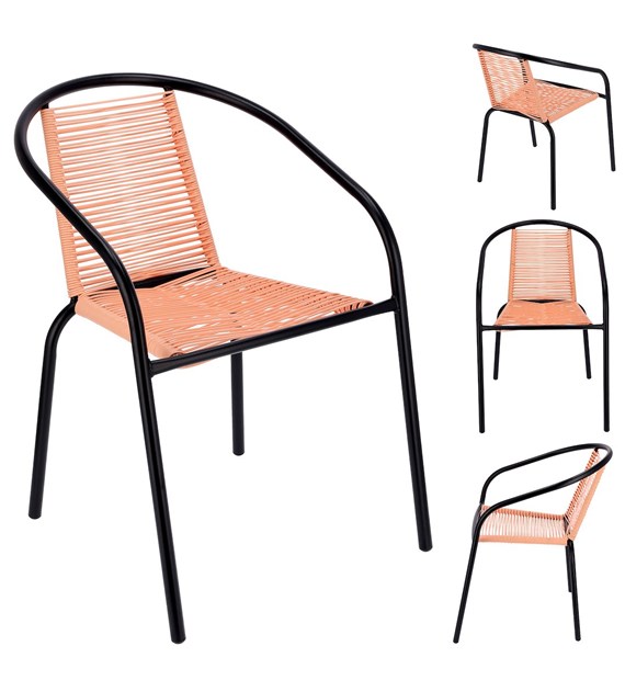 Fotel BISTRO wiker sznurkowy - brzoskwiniowy