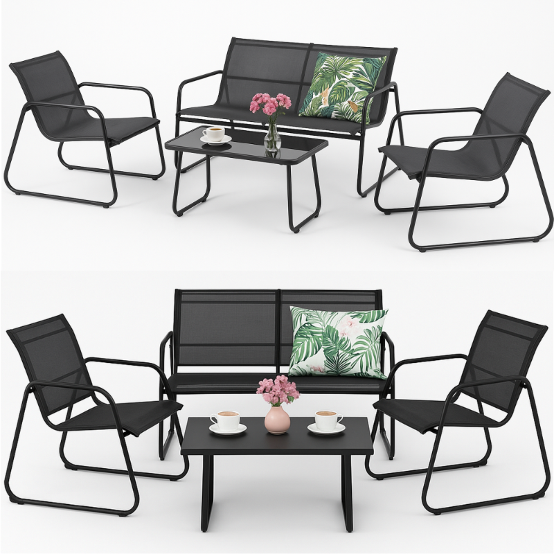 Zestaw 2 fotele, sofa i stolik kawowy, czarny