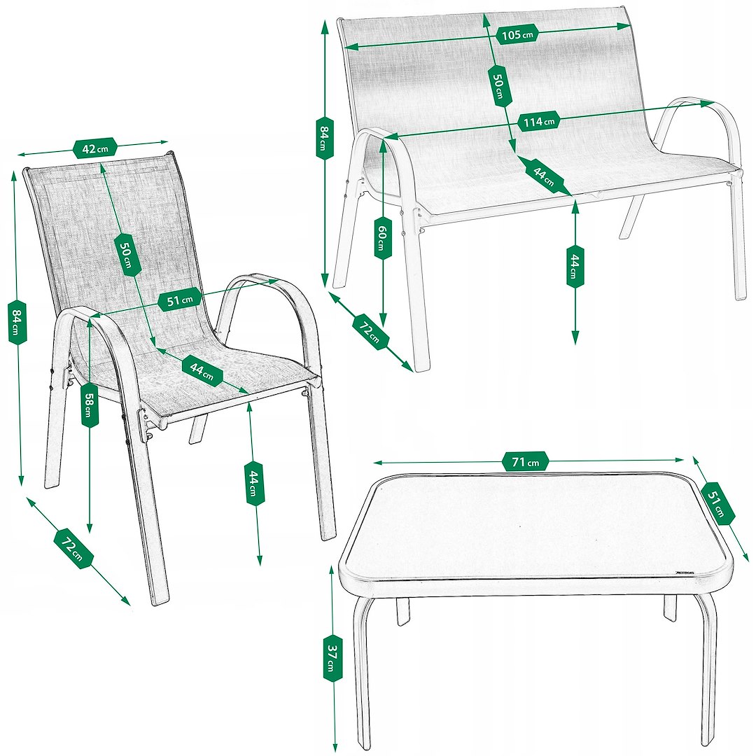 Zestaw Mebli Ogrodowych FIESTA, Sofa 70x115x67cm + 2 Krzesła 54x70x92cm + Stół Prostokątny 71x53x37cm - Beżowy