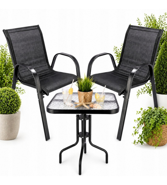 Zestaw 2 krzesłą FIESTA składane + stolik 60x60cm