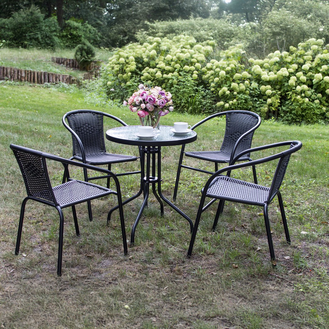 Stół Średnica 60cm Ze Szklanym Blatem - Czarny Stelaż BISTRO