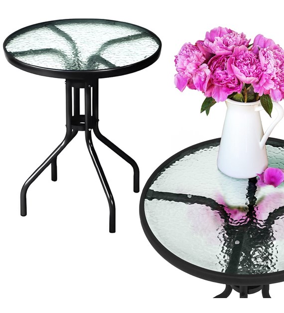 Stół średnica 60cm ze szklanym blatem - czarny stelaż BISTRO