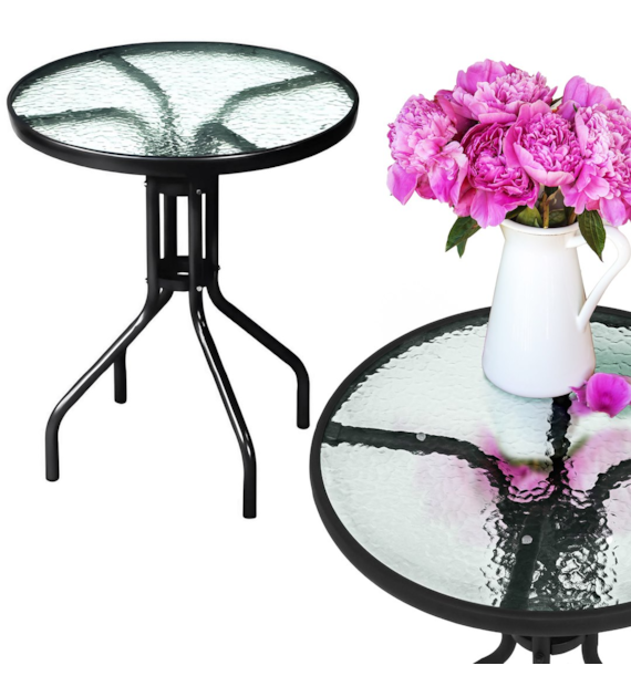 Stół średnica 60cm ze szklanym blatem - czarny stelaż BISTRO