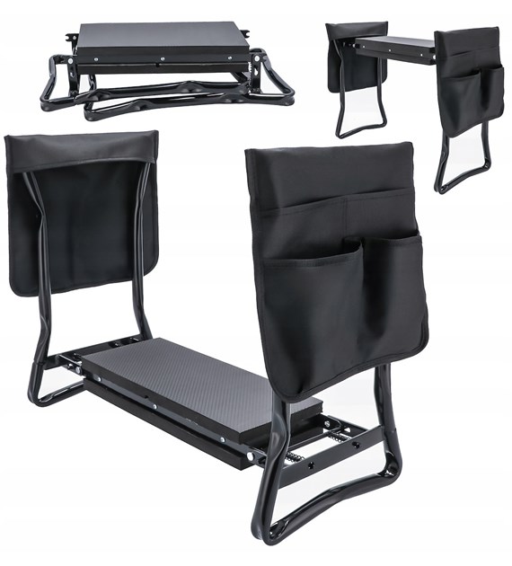 Stołek ogrodowy - klęcznik, z 2 kieszeniami 59x27x49cm, czarny