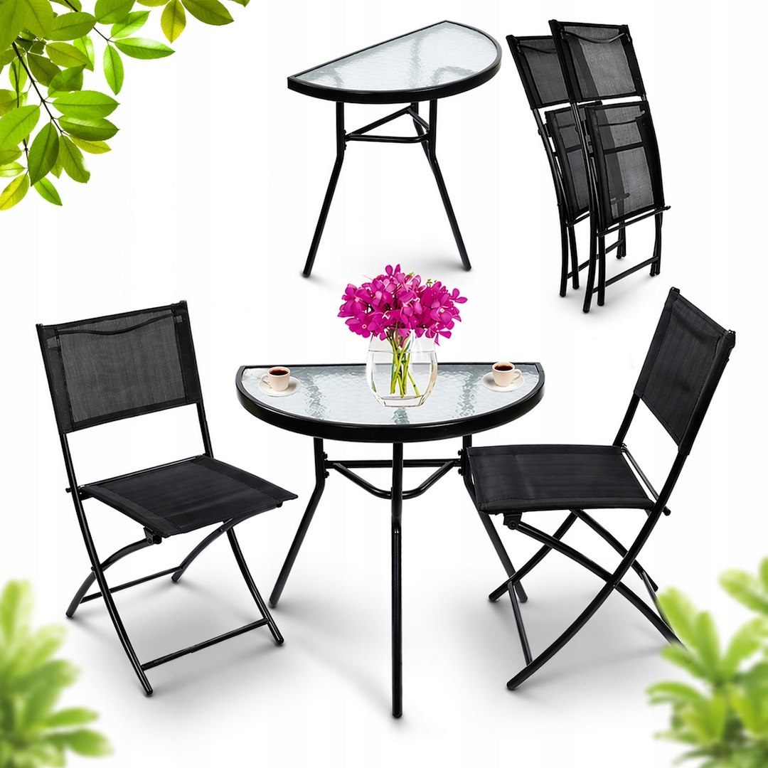 Zestaw Mebli Ogrodowych CAPRI, Stal/Textilene, 2 Krzesła 46x58x80cm + Stół 70x40x65cm - Czarny