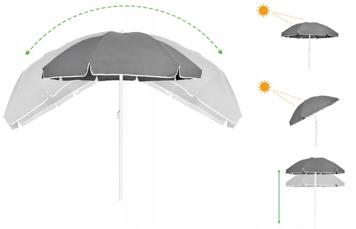 Parasol Polyester Tkanina 240cm, 8 Drutów, Łamany - Szary