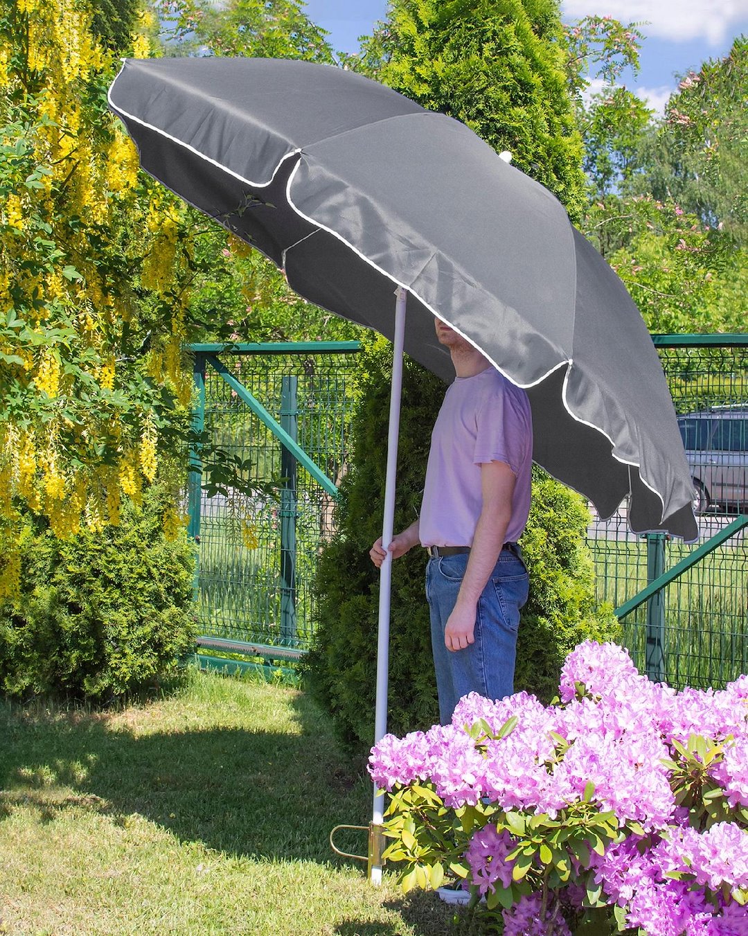 Parasol Polyester Tkanina 240cm, 8 Drutów, Łamany - Szary