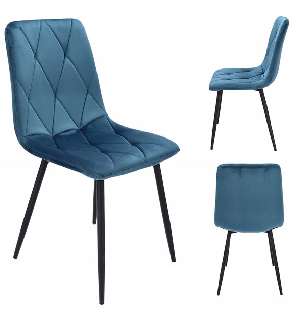 Krzesło PIADO, siedzisko welurowe, nogi metalowe, kolor niebieski