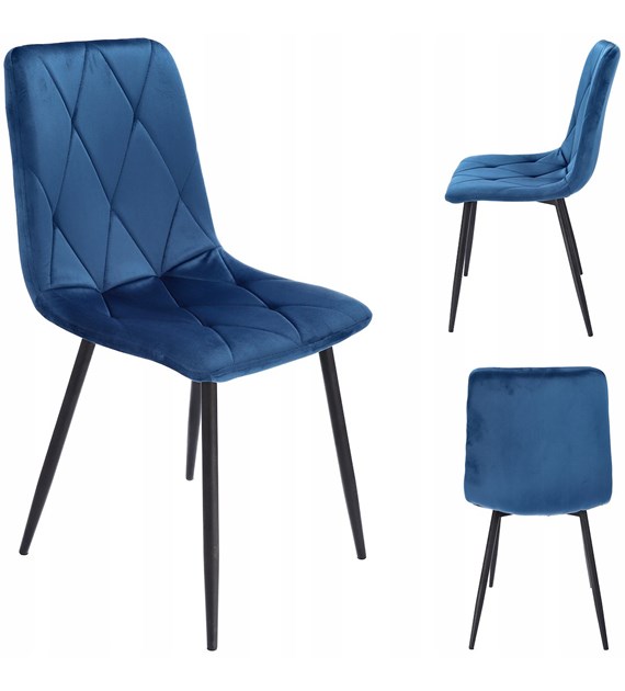 Krzesło PIADO, siedzisko welurowe, nogi metalowe, kolor granatowy