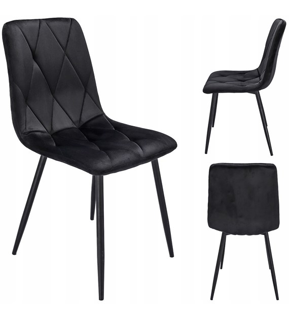 Krzesło PIADO, siedzisko welurowe, nogi metalowe, kolor czarny