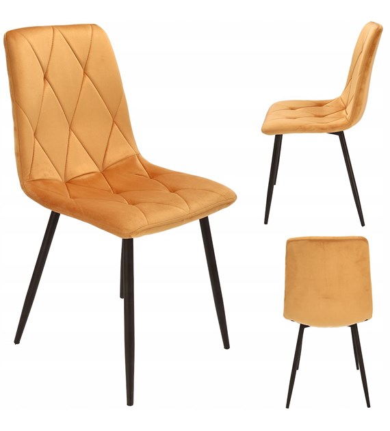 Krzesło PIADO, siedzisko welurowe, nogi metalowe, kolor żółty