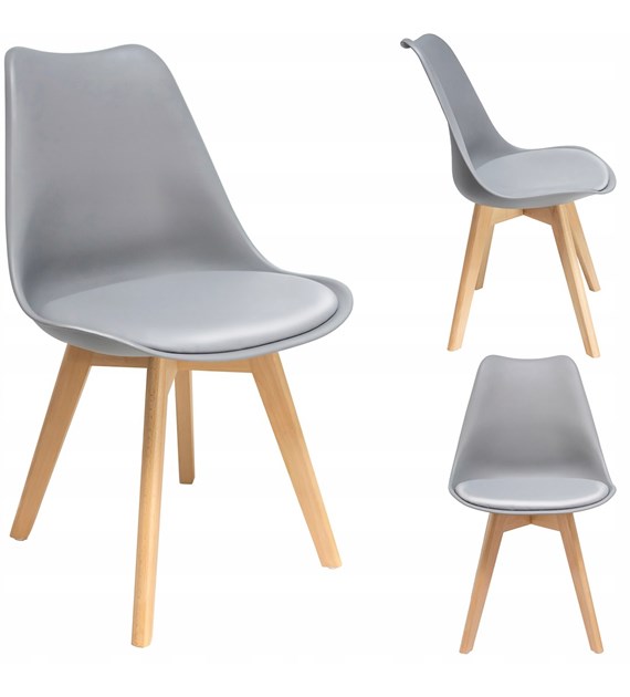 Krzesło OSLO, siedzisko plastikowe, nogi drewniane, kolor szary