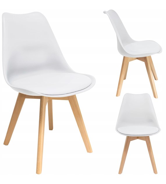 Krzesło OSLO, siedzisko plastikowe, nogi drewniane, kolor biały