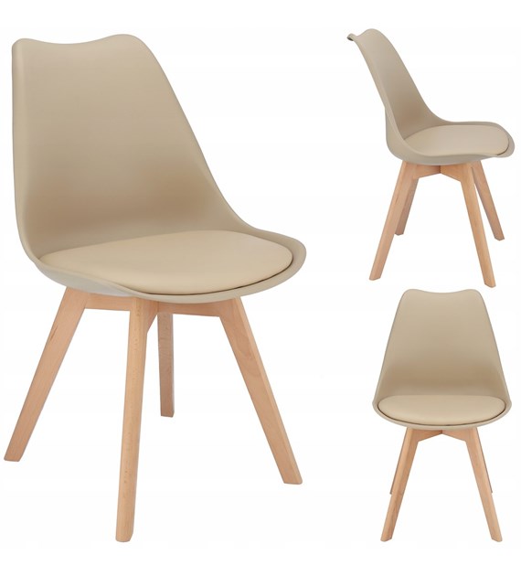 Krzesło OSLO, siedzisko plastikowe, nogi drewniane, kolor beżowy
