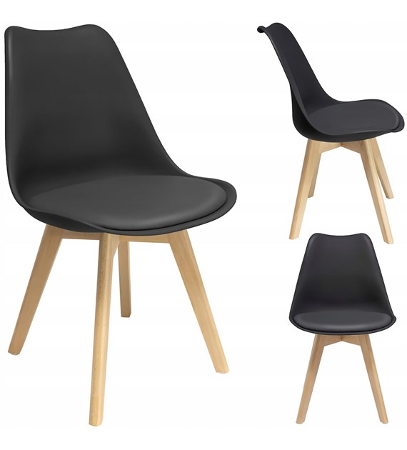 Krzesło OSLO, siedzisko plastikowe, nogi drewniane, kolor czarny