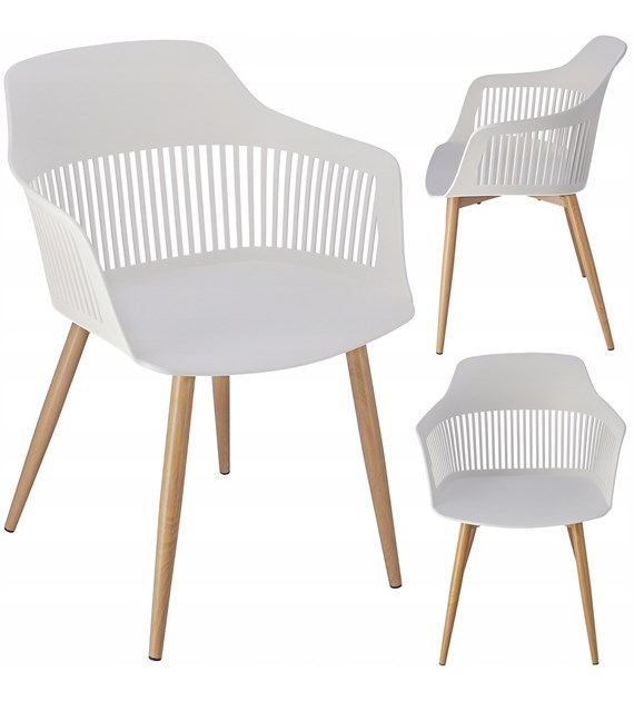 Krzesło CORNIDO białe nogi wzór drewno