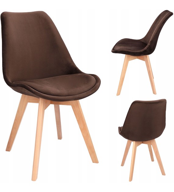 Krzesło Bari, siedzisko welurowe, nogi drewniane, kolor brązowy