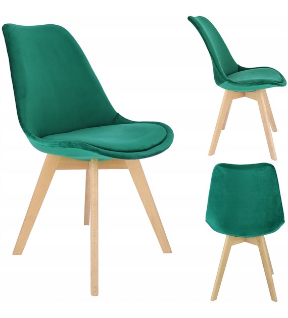 Krzesło Bari, siedzisko welurowe, nogi drewniane, kolor zielony