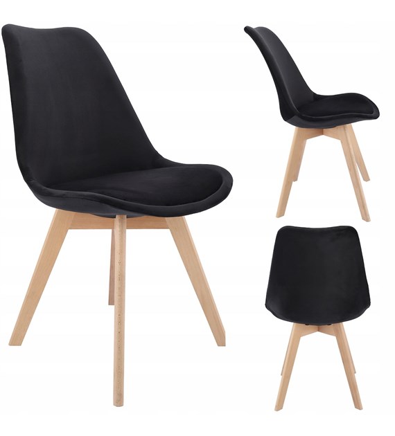 Krzesło Bari, siedzisko welurowe, nogi drewniane, kolor czarny