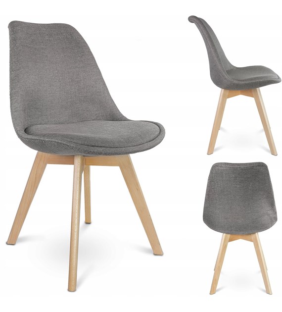 Krzesło Alta, siedzisko tkanina, nogi drewniane, kolor szary