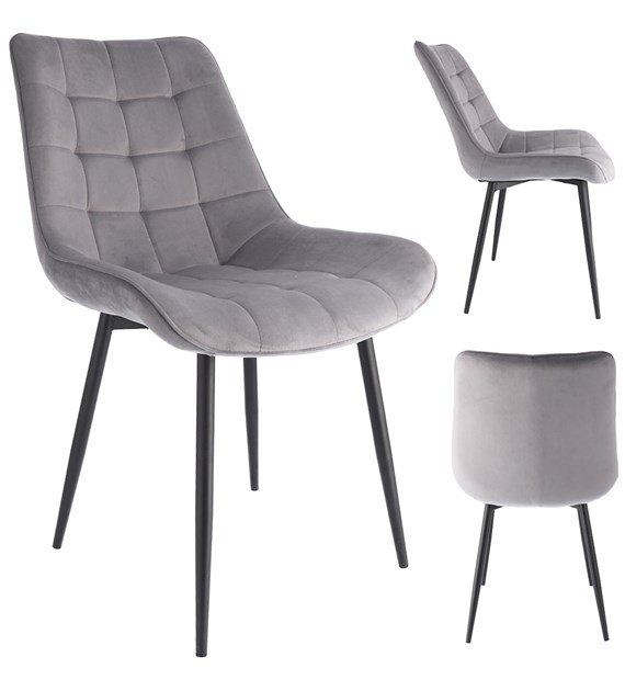 Krzesło MISTY, siedzisko welurowe, nogi metalowe, kolor szary