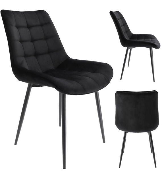 Krzesło MISTY, siedzisko welurowe, nogi metalowe, kolor czarny