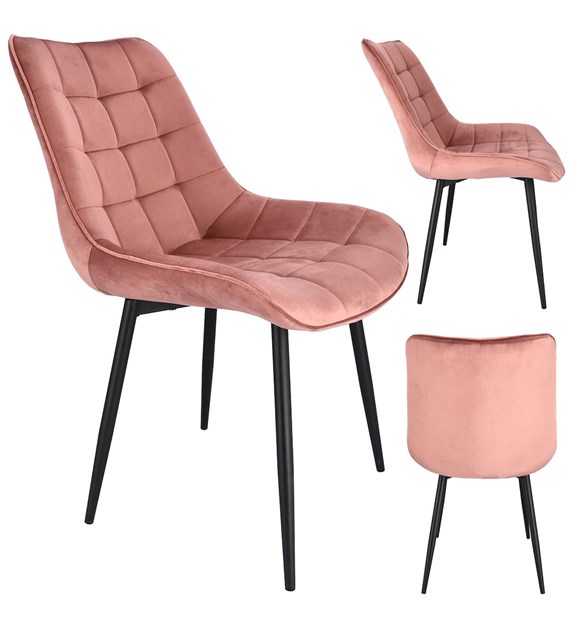 Krzesło MISTY, siedzisko welurowe, nogi metalowe, kolor różowy