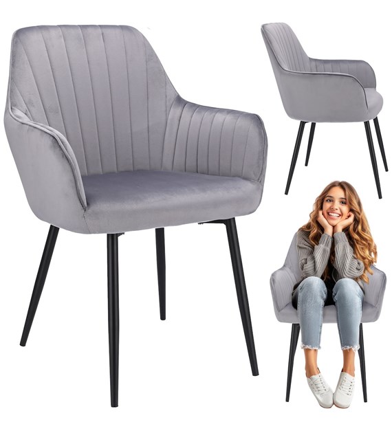 Krzesło CORA, siedzisko welurowe, kolor szary