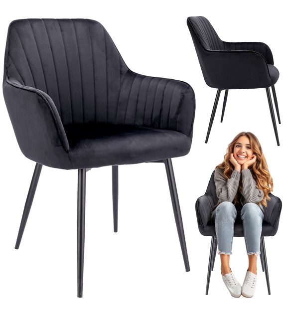 Krzesło CORA, siedzisko welurowe, kolor czarny