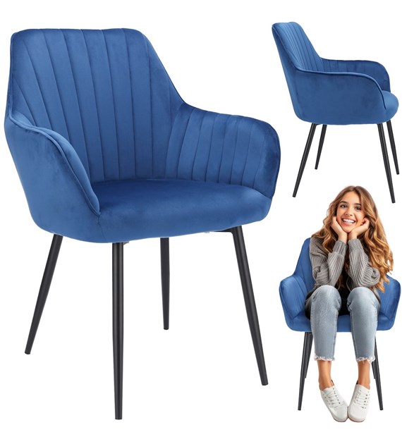 Krzesło CORA, siedzisko welurowe, kolor niebieski
