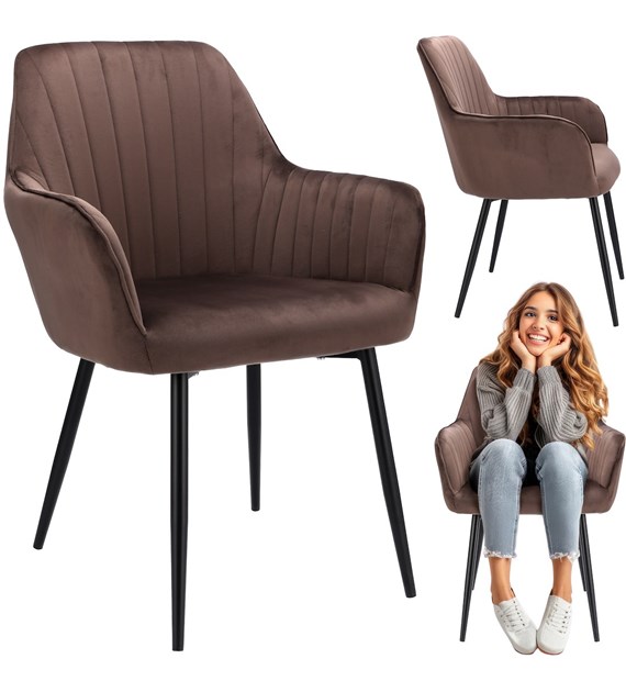 Krzesło CORA, siedzisko welurowe, kolor brązowy