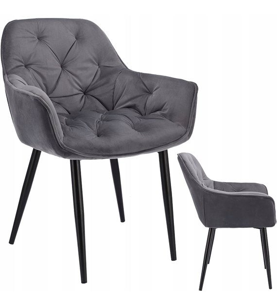 Krzesło LARGO, siedzisko welurowe, nogi metalowe, kolor szary