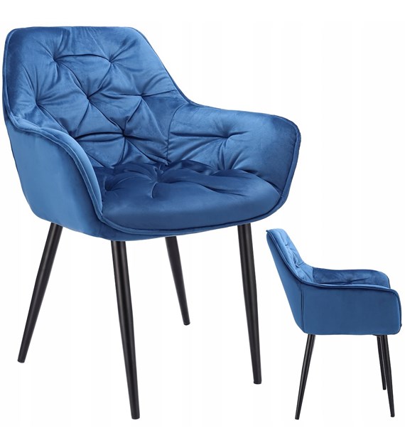 Krzesło LARGO, siedzisko welurowe, nogi metalowe, kolor granatowy