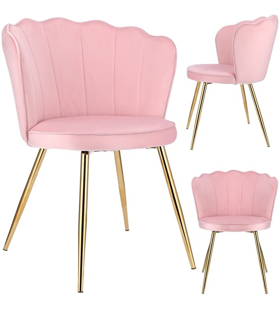 Krzesło FIORE, siedzisko welurowe, kolor różowy