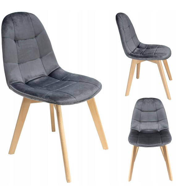Krzesło COLIN 2, siedzisko welurowe, nogi drewniane, kolor szary