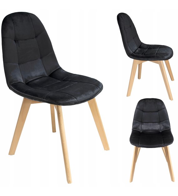 Krzesło COLIN 2, siedzisko welurowe, nogi drewniane, kolor czarny