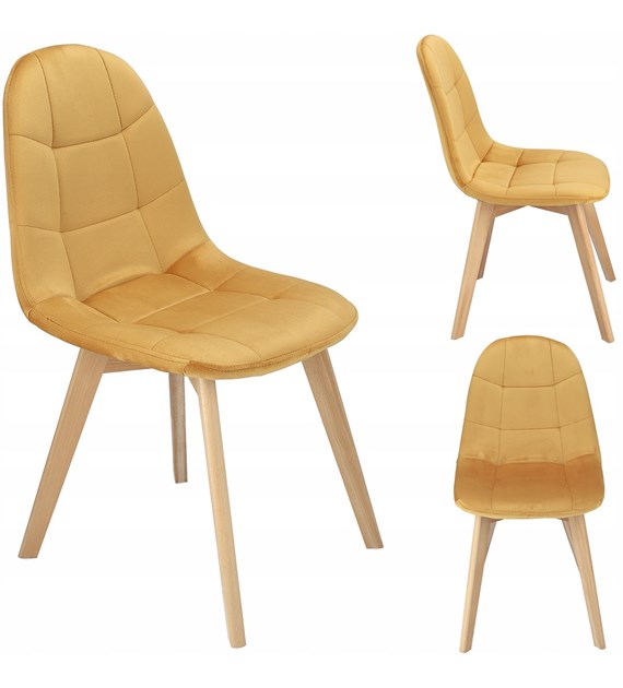 Krzesło COLIN 2, siedzisko welurowe, nogi drewniane, kolor musztardowy
