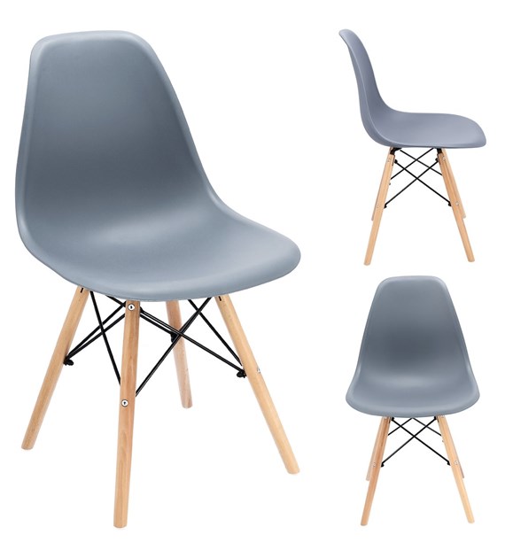 Krzesło EVA, siedzisko plastikowe, nogi drewniane, kolor szary