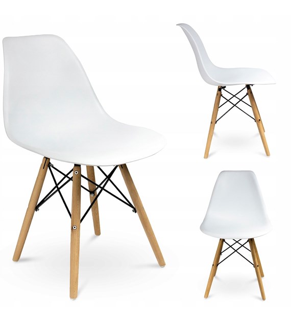 Krzesło EVA, siedzisko plastikowe, nogi drewniane, kolor biały