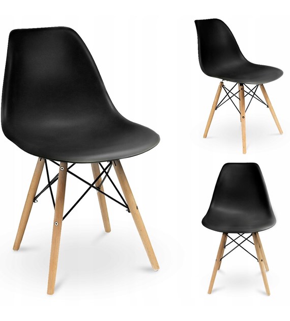 Krzesło EVA, siedzisko plastikowe, nogi drewniane, kolor czarny