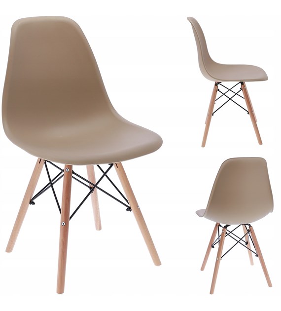 Krzesło EVA, siedzisko plastikowe, nogi drewniane, kolor beżowy