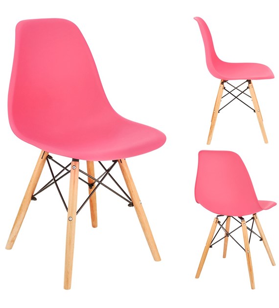 Krzesło EVA, siedzisko plastikowe, nogi drewniane, kolor różowy