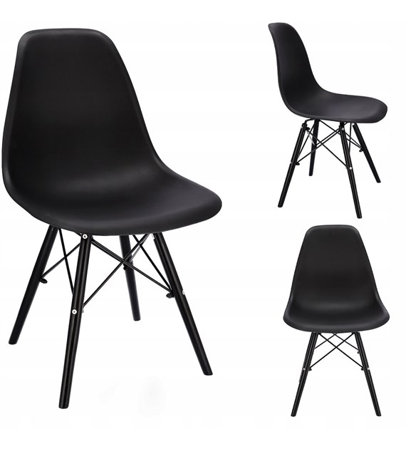 Krzesło EVA, siedzisko plastikowe, nogi drewniane czarne, kolor czarny